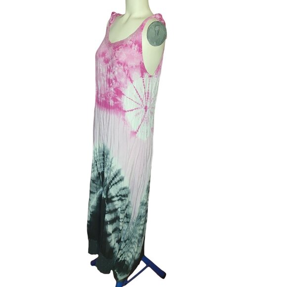 Boho Daze Large Sleeveless Long Dress Gauze Tie Dye Rayon India Pink White Black - Picture 2 of 5